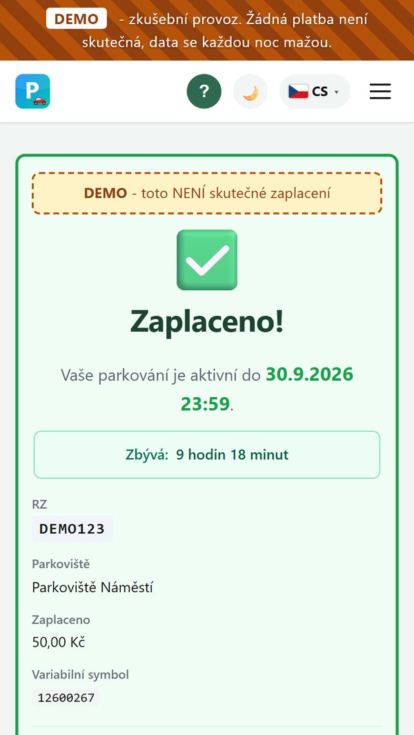 Potvrzení o zaplacení parkovného s odpočtem, do kdy parkování platí